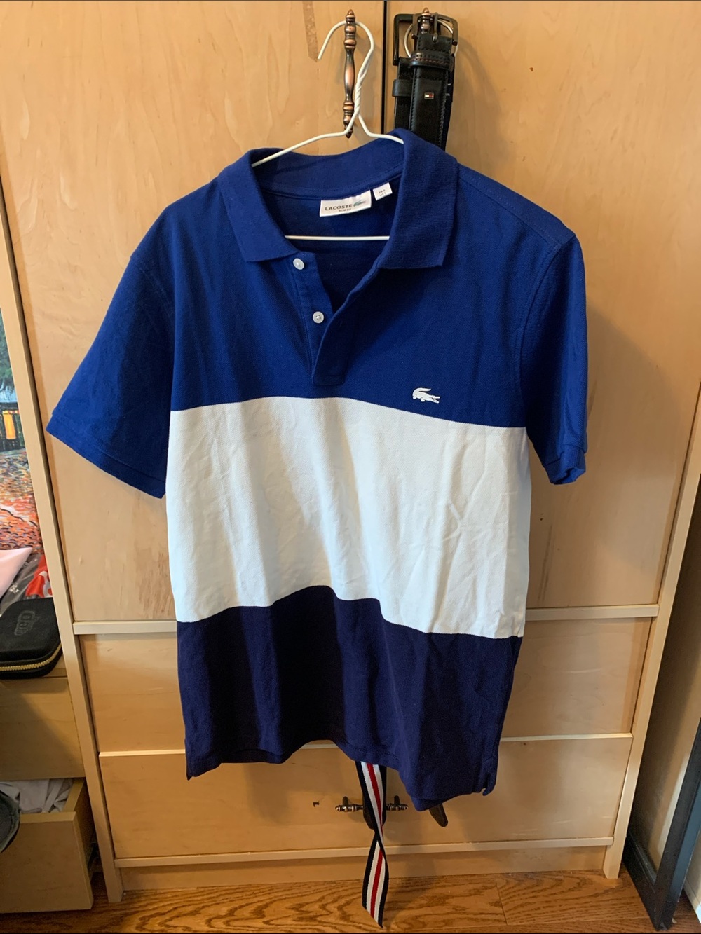 Lacoste Blue White Navy Colorblock Short Sleeve Polo